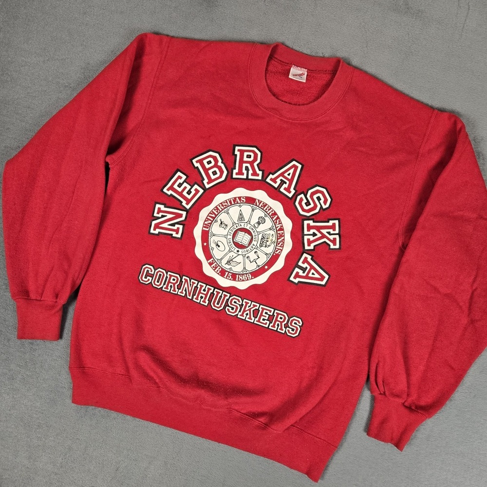 VINTAGE Nebraska Cornhuskers Sweatshirt Adults XL Red Crewneck NCAA 90s Jerzees